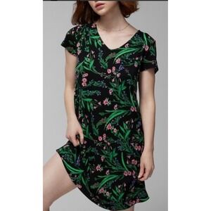 Soma‎ Cool Nights Floral Shift Pink Black Sz L Short Sleeve Nightgown